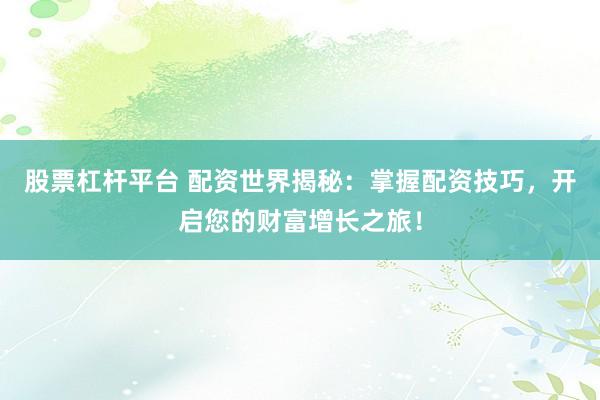 股票杠杆平台 配资世界揭秘：掌握配资技巧，开启您的财富增长之旅！