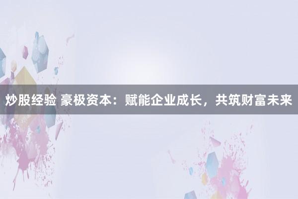 炒股经验 豪极资本：赋能企业成长，共筑财富未来