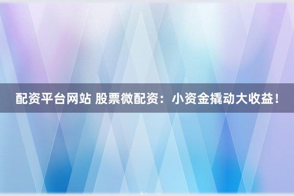 配资平台网站 股票微配资：小资金撬动大收益！
