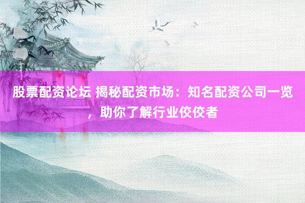 股票配资论坛 揭秘配资市场：知名配资公司一览，助你了解行业佼佼者