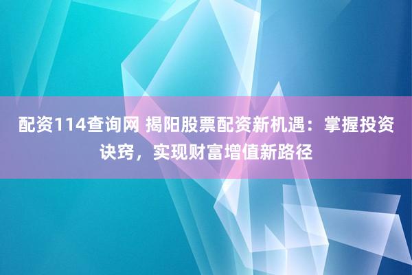 配资114查询网 揭阳股票配资新机遇：掌握投资诀窍，实现财富增值新路径
