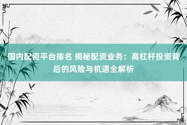 国内配资平台排名 揭秘配资业务：高杠杆投资背后的风险与机遇全解析