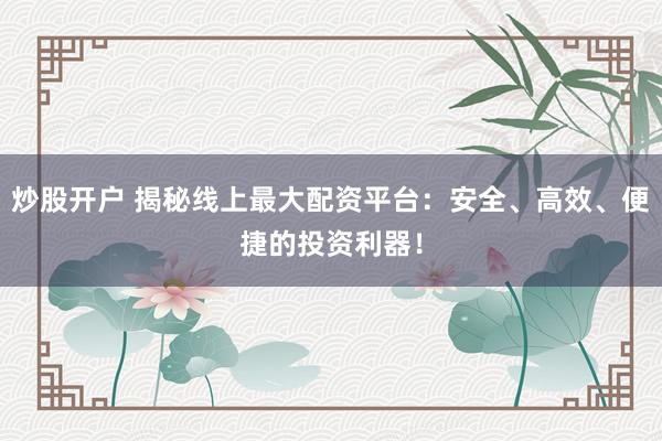 炒股开户 揭秘线上最大配资平台：安全、高效、便捷的投资利器！