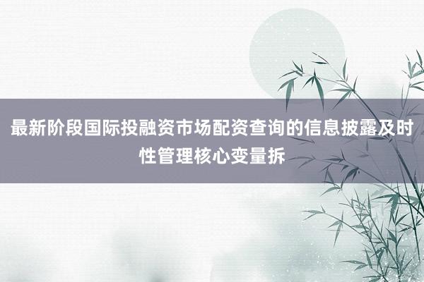 最新阶段国际投融资市场配资查询的信息披露及时性管理核心变量拆