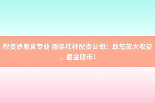 配资炒股真专业 股票杠杆配资公司：助您放大收益，掘金股市！
